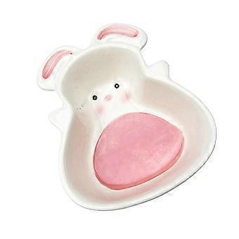 Pet Ceramic Bowl Pink Rabbit Shape for Feeding Fashionable Pet Food Container
