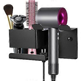 Hair Dryer Holder Morden Black Wall Mounted Hair Dryer Holder, Bathroom Hair Dryer Organizer, Aluminum Alloy Multi-Function Hair Dryer Holder for Dyso