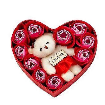 10 Flowers Soap Flower Gift Rose Box Bears Bouquet Mother's Day Wedding Decoration Gift Festival Heart-shaped Box-dery