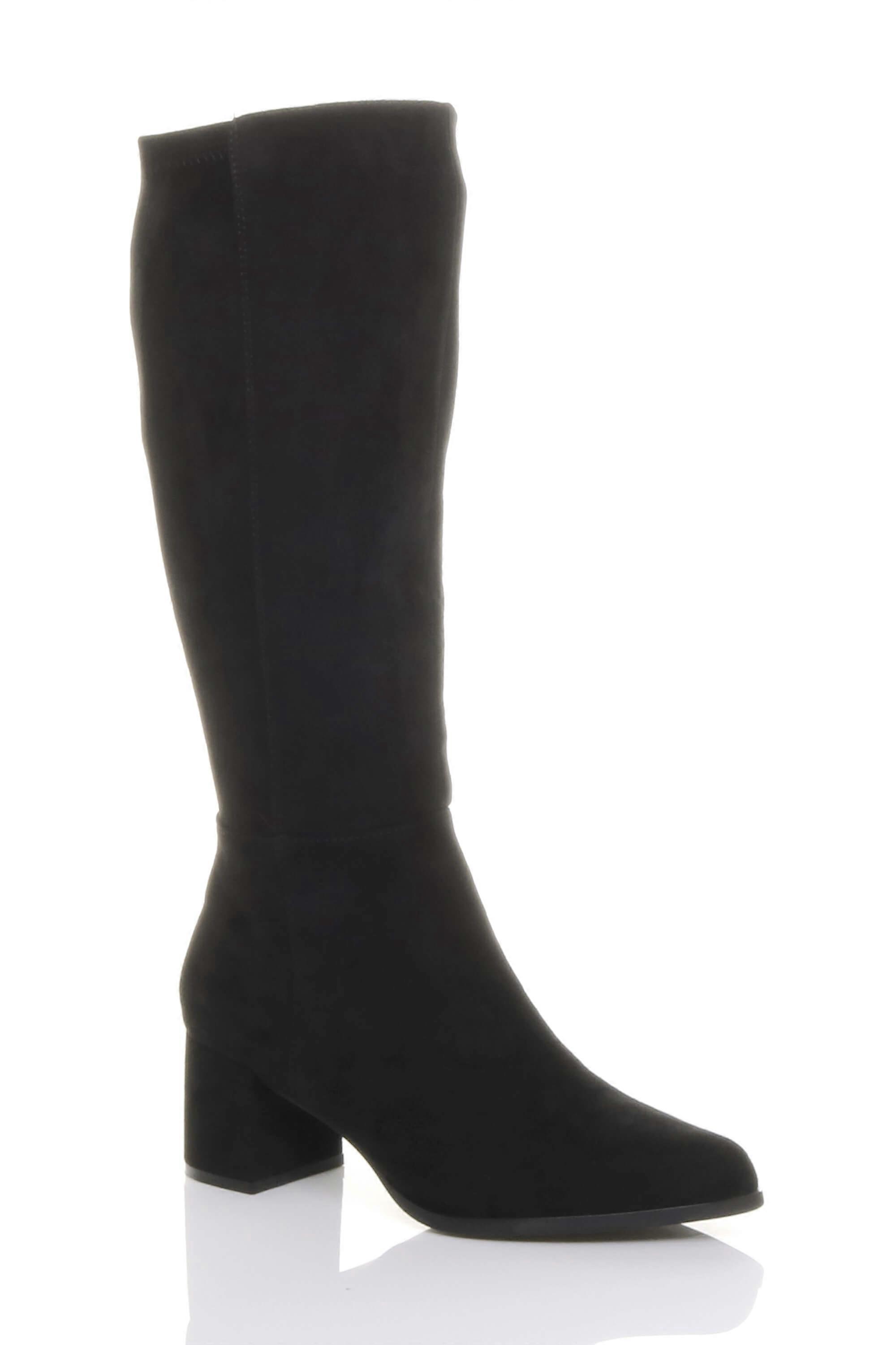 Mid Block Heel Pointed Toe Stretchy Riding Calf Boots