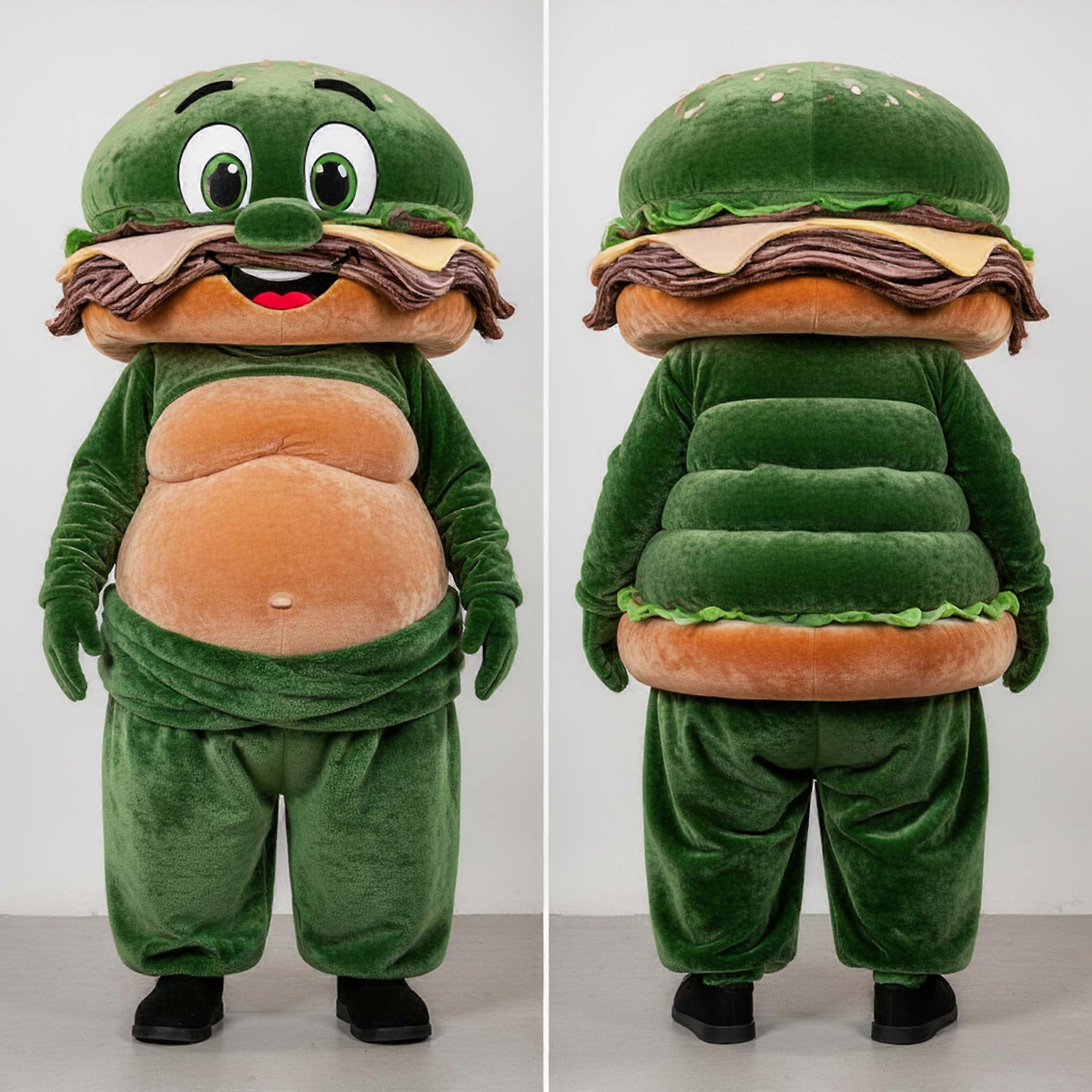 MASTICOT Emerald Green Broad Shouldered Pulled Pork Sandwich Mascot