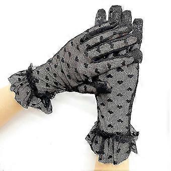 Women's Short Gloves For Party Elastic Heart Pattern Lace Fringe Gloves Black,New 2026