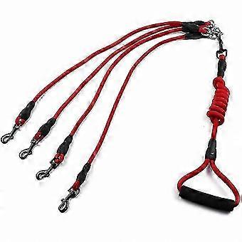 4-Way Dog Leash Red Nylon Rope No-Tangle Design for Multiple Dogs szbym514