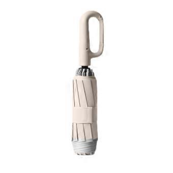 Windproof Travel Umbrella White Reverse Folding Automatic with Reflective Strip and Ring Buckle Handle