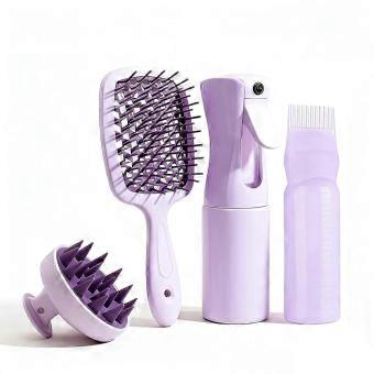 Hair Care Set with Detangler Brush, Scalp Massager, Spray Bottle, Oil Applicator Bottle, Hair Dye Tools, Purple