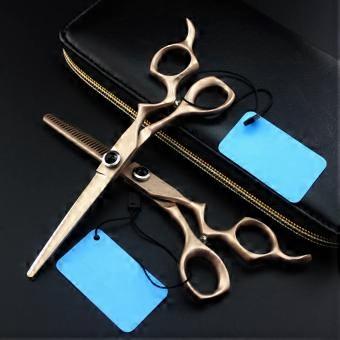 Professional Japanese 440C Hair Cutting Scissors Set Rose Gold Barber Hair Shears with Bag 6 Inch