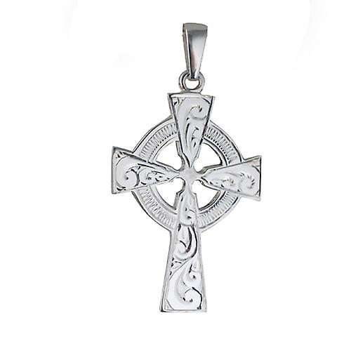 Silver 40x29mm hand engraved Celtic Cross with bail