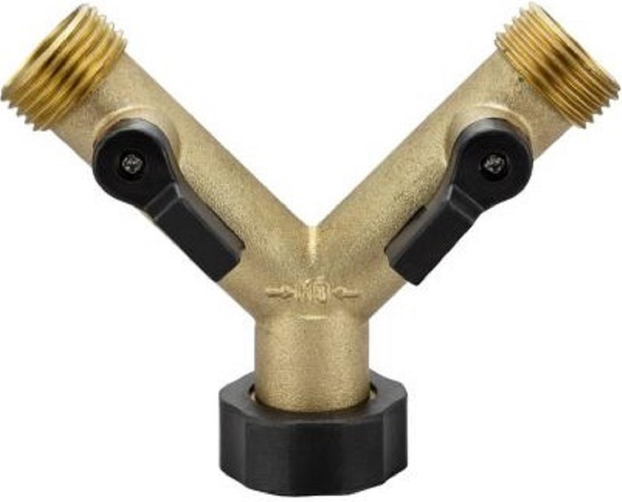 GroundWork DRG2021112 Brass Dual Hose Connector 3/4 Inch with Shutoff