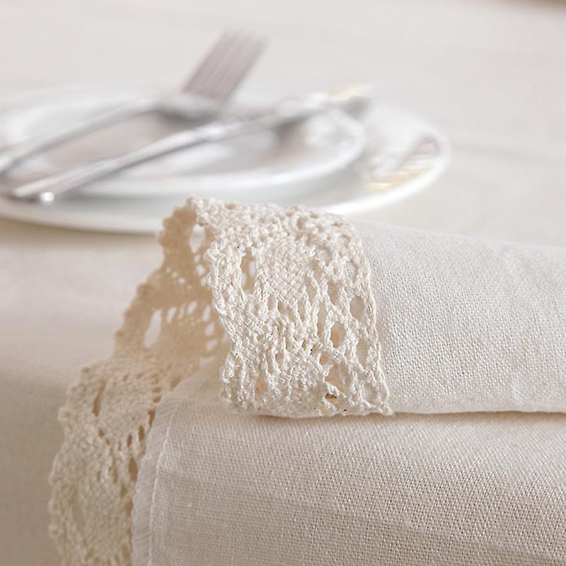 Minimalist Table Cover Lace Edges Natural Linen Tablecloth Rectangle Country Style