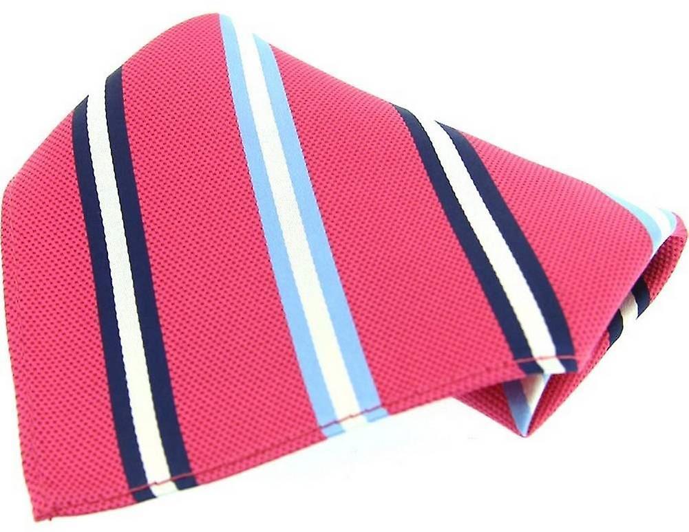 David Van Hagen Striped Silk Pocket Square - Fuchsia/Blue/White
