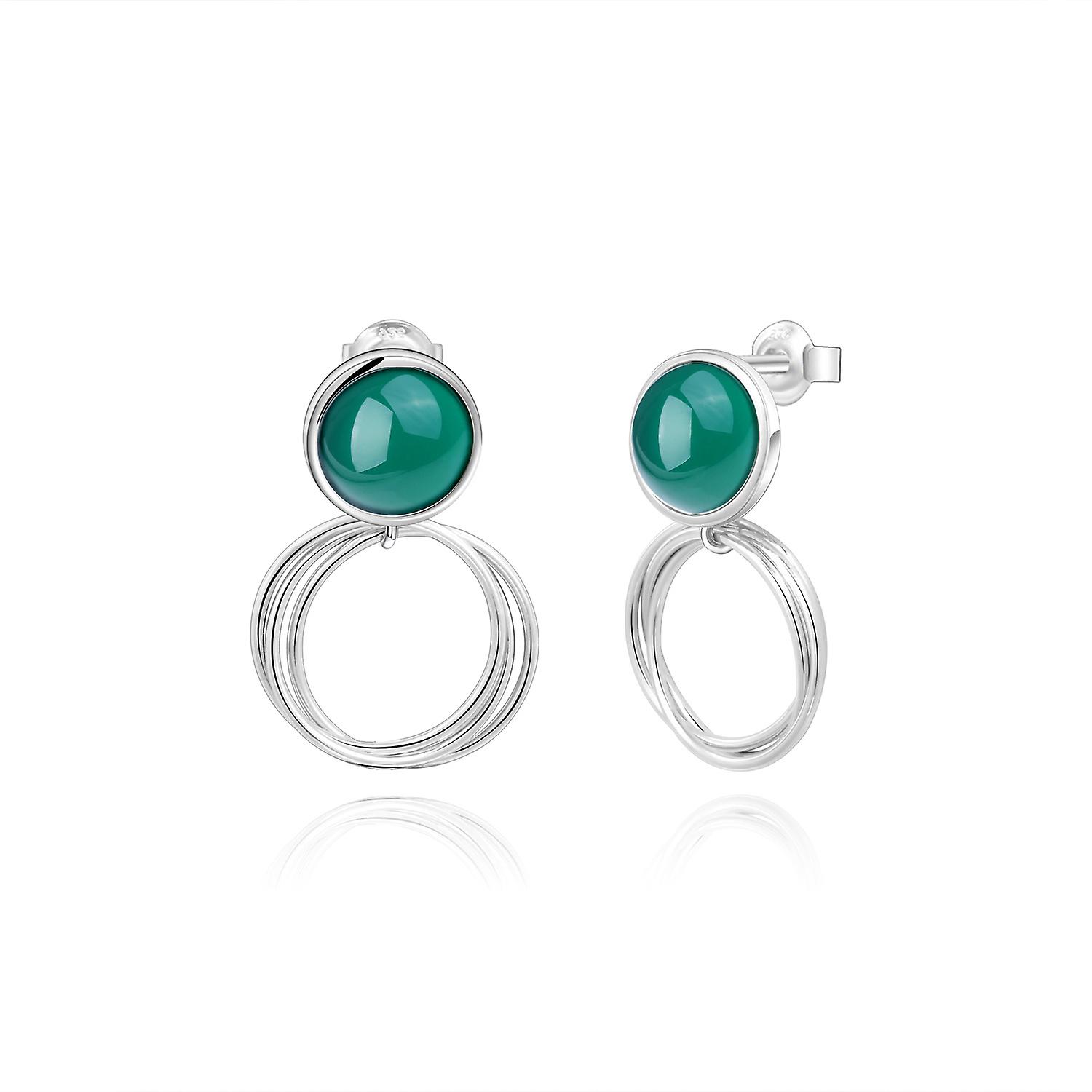 925 Silver Green Agate Stud Earrings
