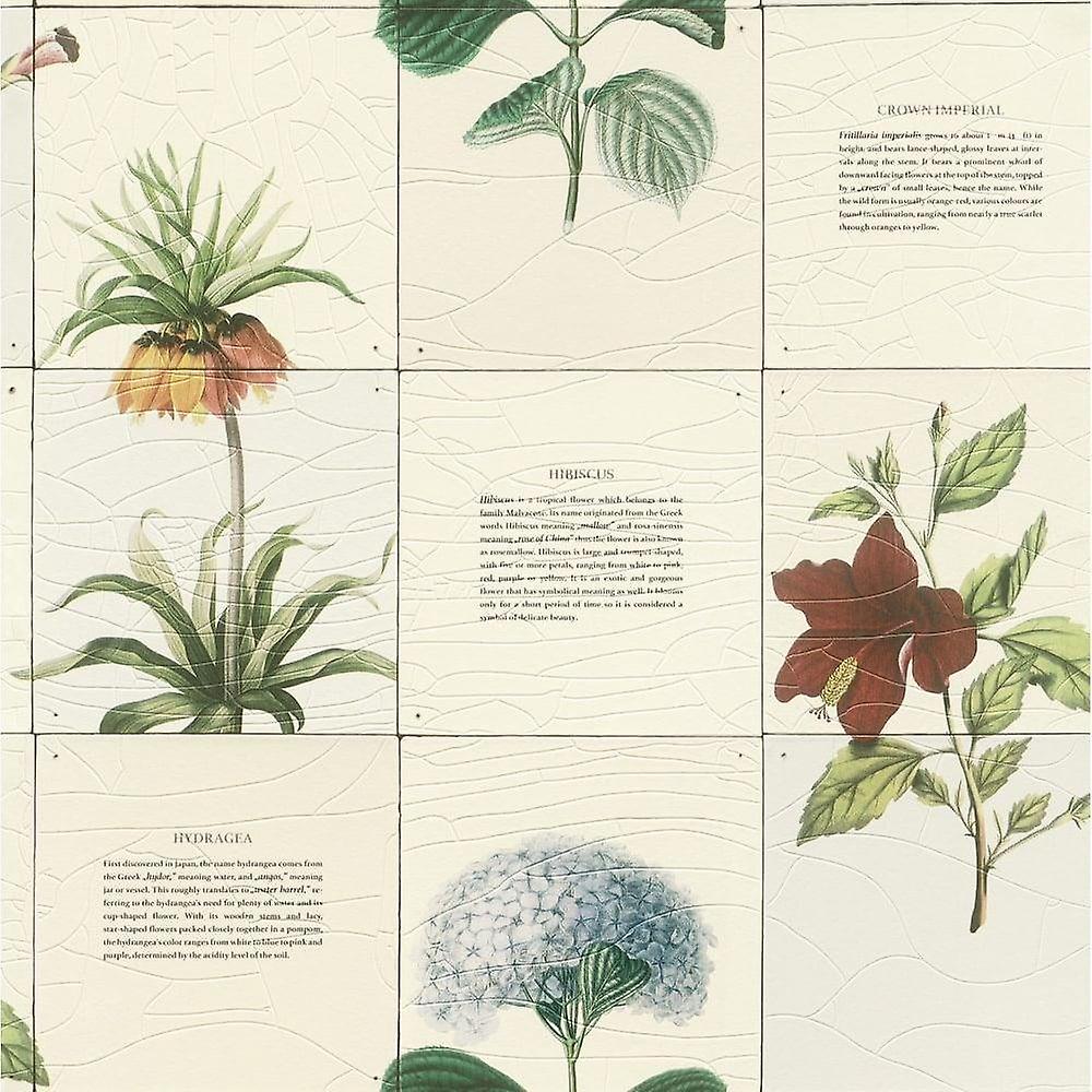 Botanical Tile Effect Wallpaper Rasch Textured Vinyl Plant Flower Kitchen