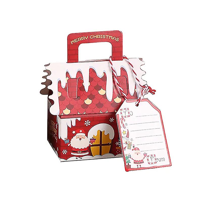 5Pcs 2024 Christmas Gift Box House Shape Paper Candy Cookie Packaging Boxes