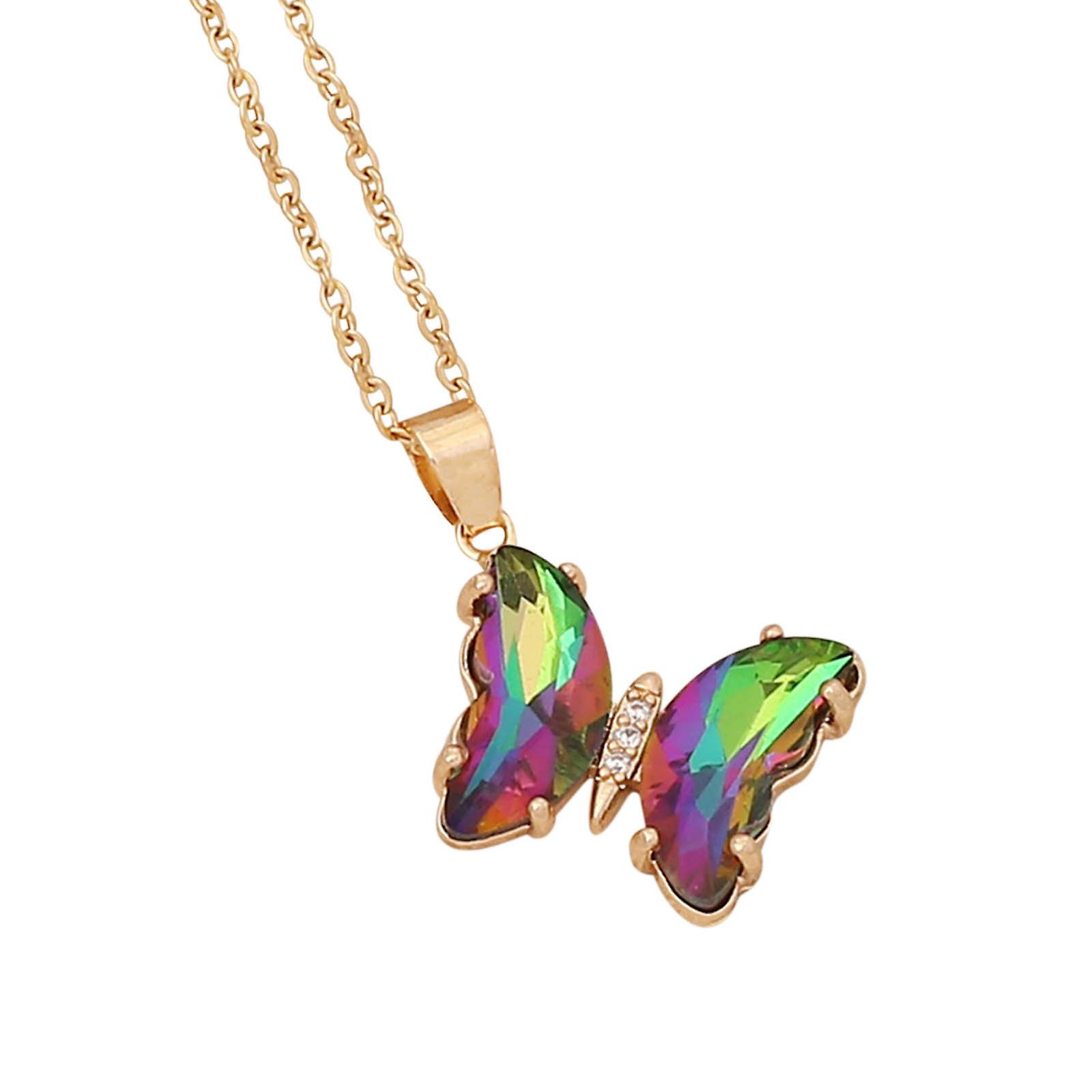 Multicolor Gradient Butterfly Necklace Fashion Temperament Clavicle Chain