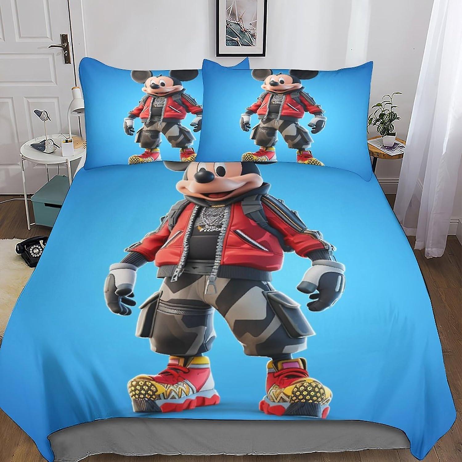 DSJackson Mickey Mouse Premium Hidden Zipper Closure Duvet Cover Set - Vibrant 3D Print Microfiber Cartoon Bedding, Complete 3-Piece Bundle with Pillo