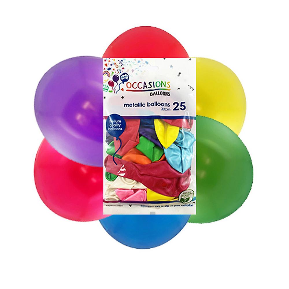 Pack of 25 Alpen 30Cm Metallic Coloured Balloons Natural Helium Quality Latex