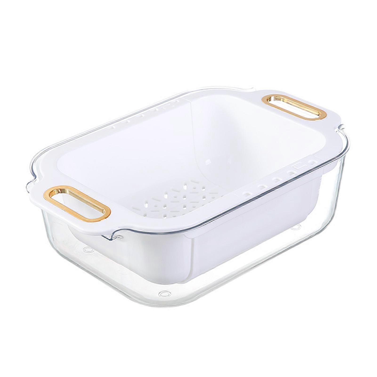 Extendable Over Sink Colander Double Layers Retractable Drainer Basket for Home Kitchen White