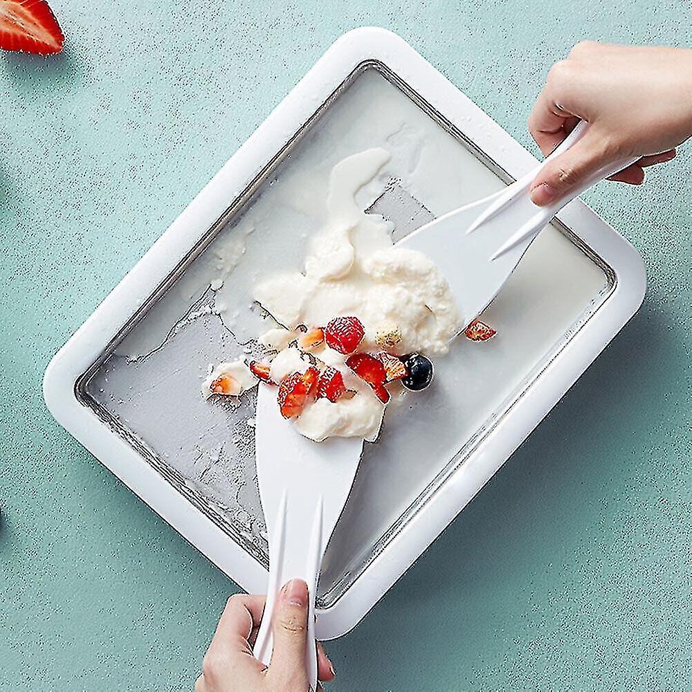 Instant Rolled Ice Cream Maker Pan Machine Frozen Yogurt Sorbet With 2 Spatulas