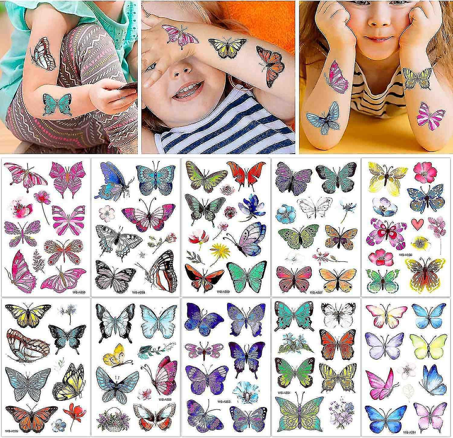 Butterfly Tattoos for Kids, Butterfly Temporary Tattoo Stickers ...