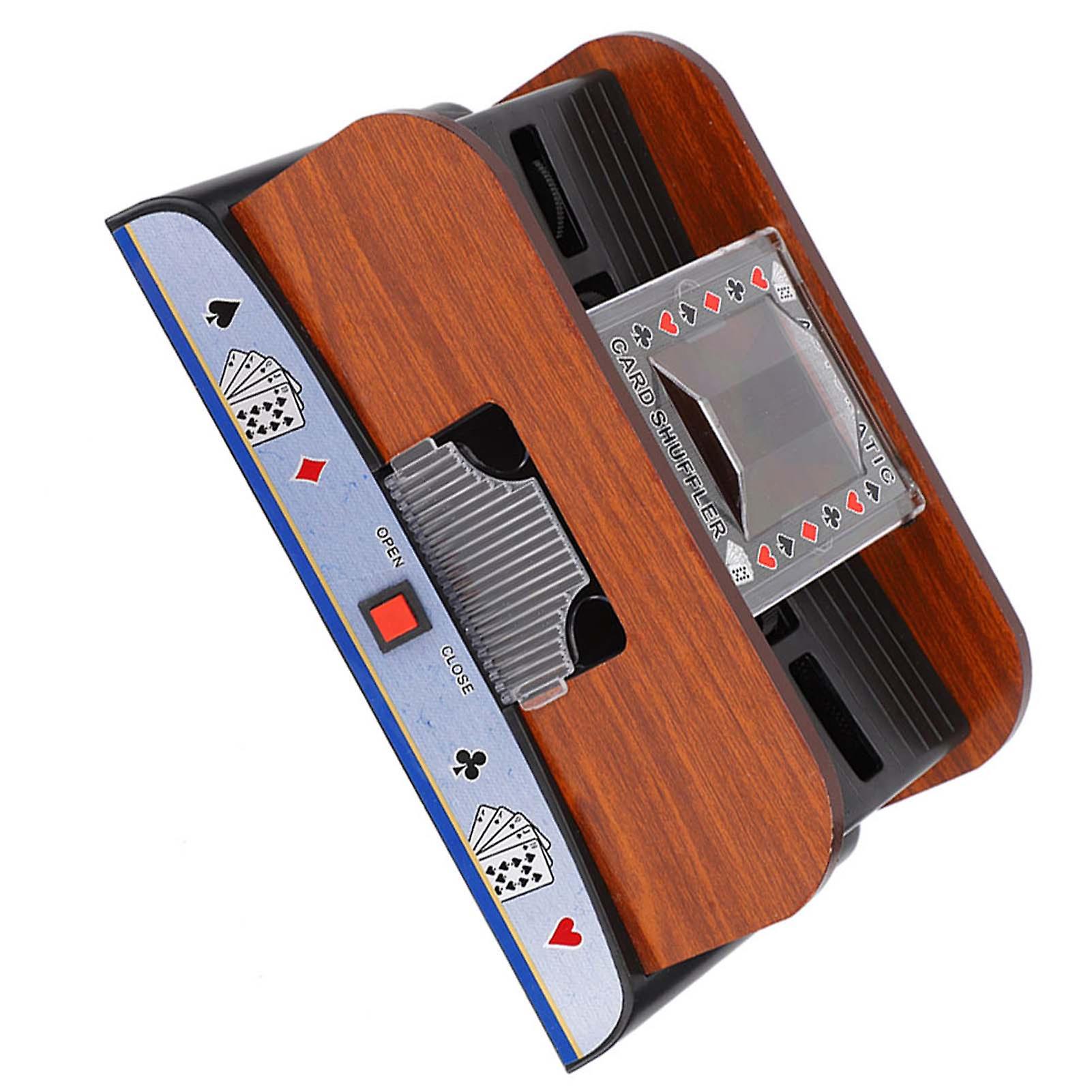 Wood Card Shuffler Automatic Battery Powered Playing Card Shuffler Machine for 2 Deck Poker