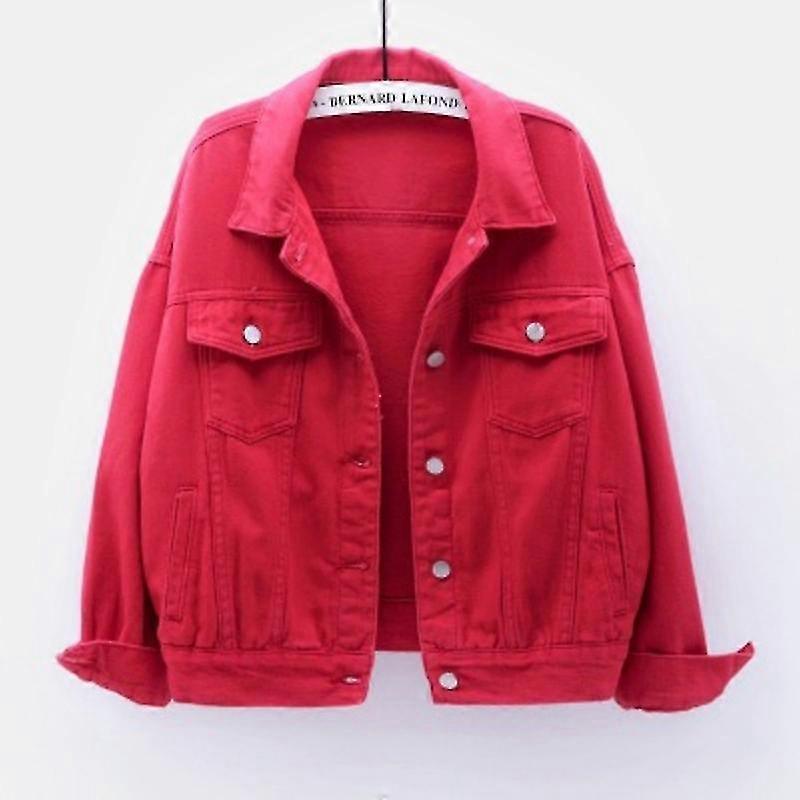 Spring and Autumn Color Large Size Denim Jacket Women's Short Korean Version Loose Bf Long-sleeved Jacket Student Top