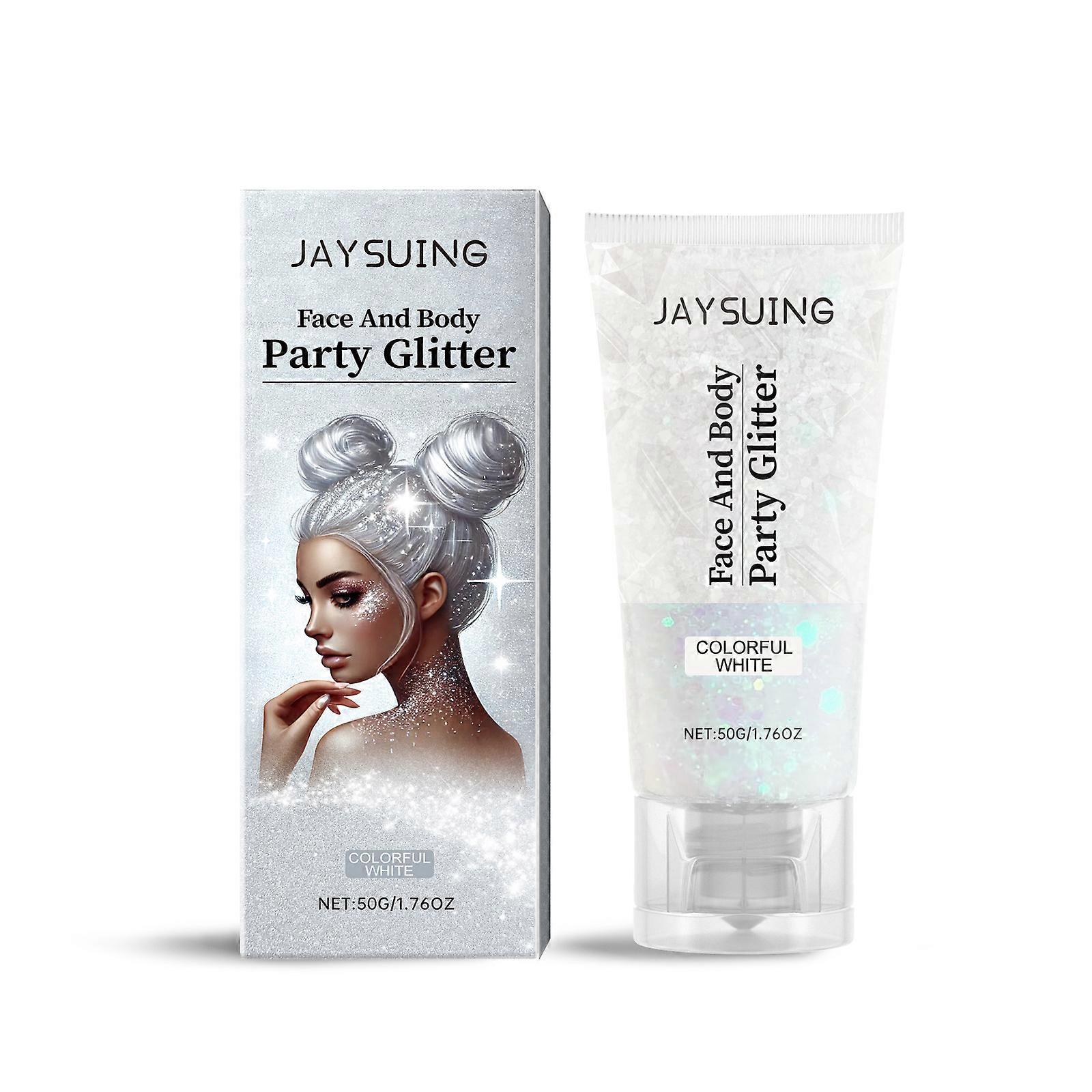 Jaysuing Glitter Sequins Gel Naturel Tridimensionnel Corps HighGloss Sequins Party Carnaval MultiColor Optionnel Show White 50G