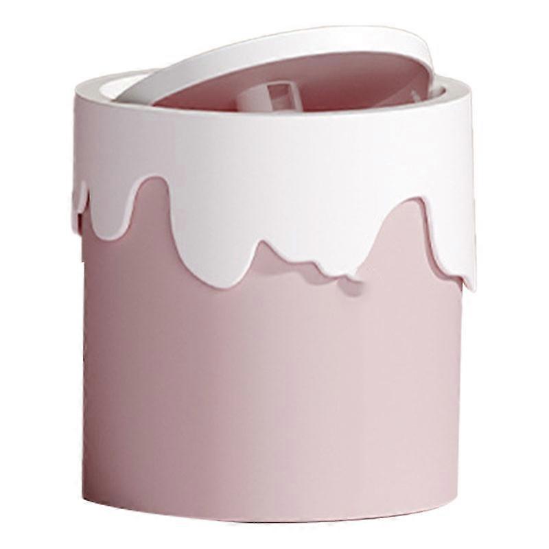 Garbage Bin Desktop Storage Basket Mini Cover Trash Can Home Broken Resistant Waste Bin Sakura Pink