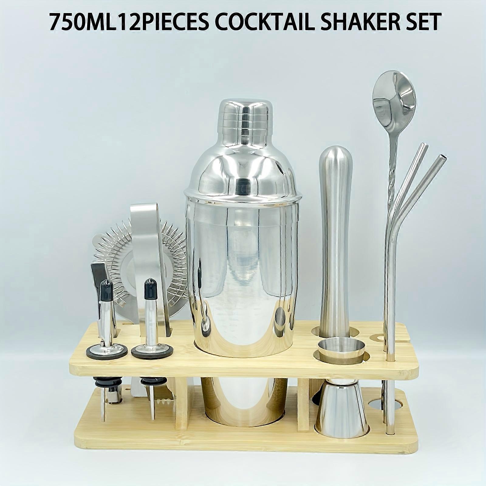 12-Piece Stainless Steel Cocktail Shaker Set - Durable, Comprehensive, and Precise Mixing Essentials for Crafting Signature Cocktails and Hosting Unfo