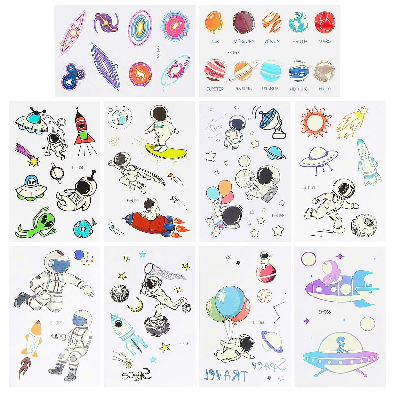 10 Sheets Space Design Temporary Tattoos Children Waterproof Stickers