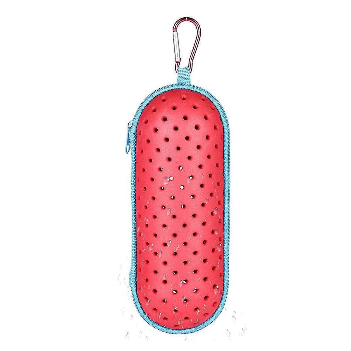 Swim Goggle Case for Swimming Goggles, EVA Carrying Case with Drain Hole Zipper Sunglasses Case with Clip Rose Red