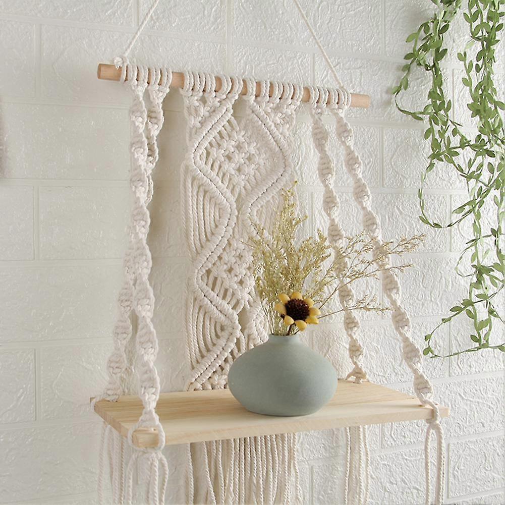 Rattan Shelf Beige Floating Wood Shelve Easy to Install Rustic Aesthetic Home Storage Floating Shelves