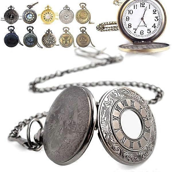 Steampunk vintage style quartz pocket watch with chain
