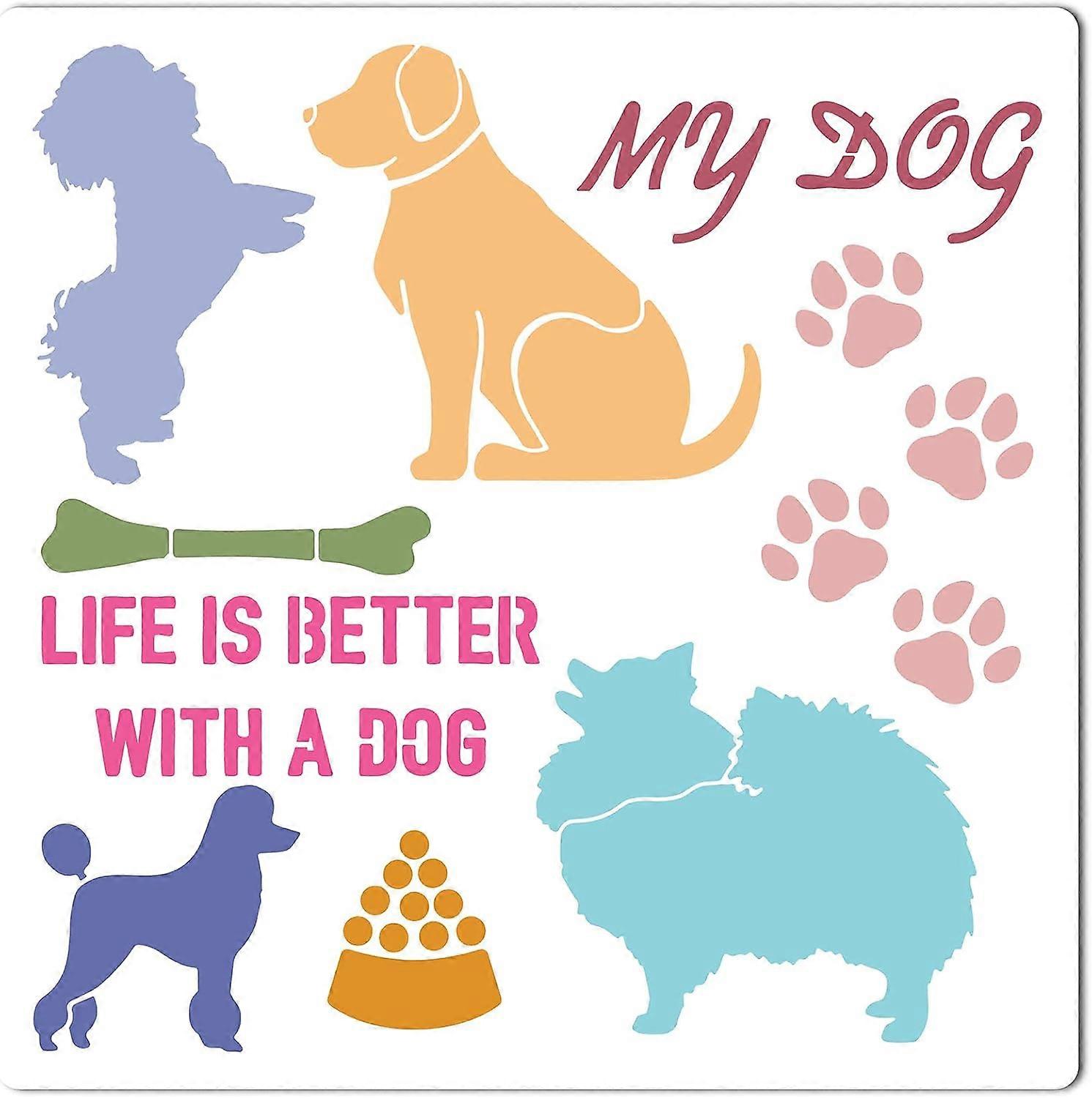3030Cm Dog Paw Print Stencils Sweet Puppy Template Large Animal Templates Reusable Sign Square Stencil for Painting on Wood Wall Scrapbooking Card Flo