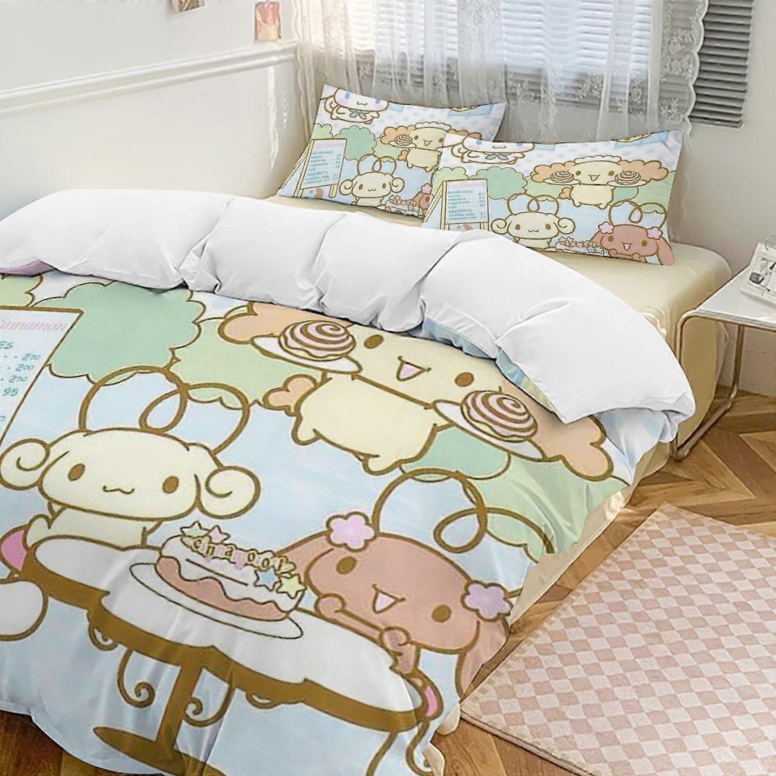 v122 Cinnamoroll 3-Piece Twin Bed Set - Includes 1 Single Comforter And 2 Pillowcases Bedding - Fade Resistant Microfiber - Cinnamoroll io122