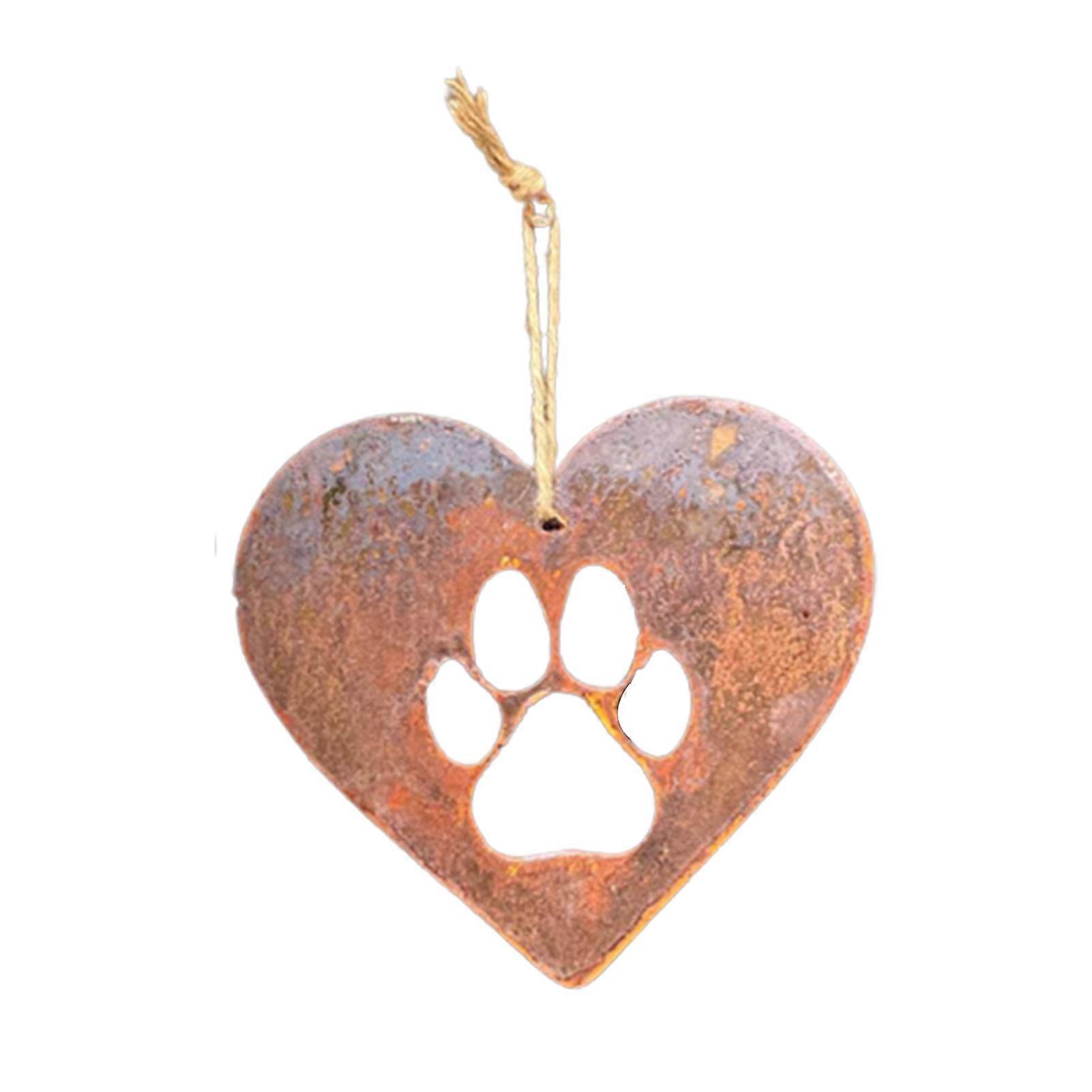 Rustic Iron Dog Paw Prints Ornament Customized Memorial Dog Cat Decorations for Home Kitchen Bathroom Bedroom