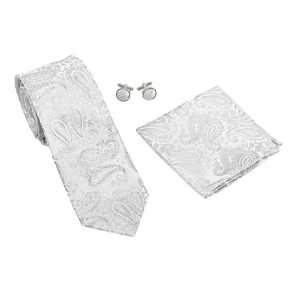 Clássico Jaquard Masculino Gravata 7 cm para Encontro Formal de Casamento com Lenço e Abotoaduras