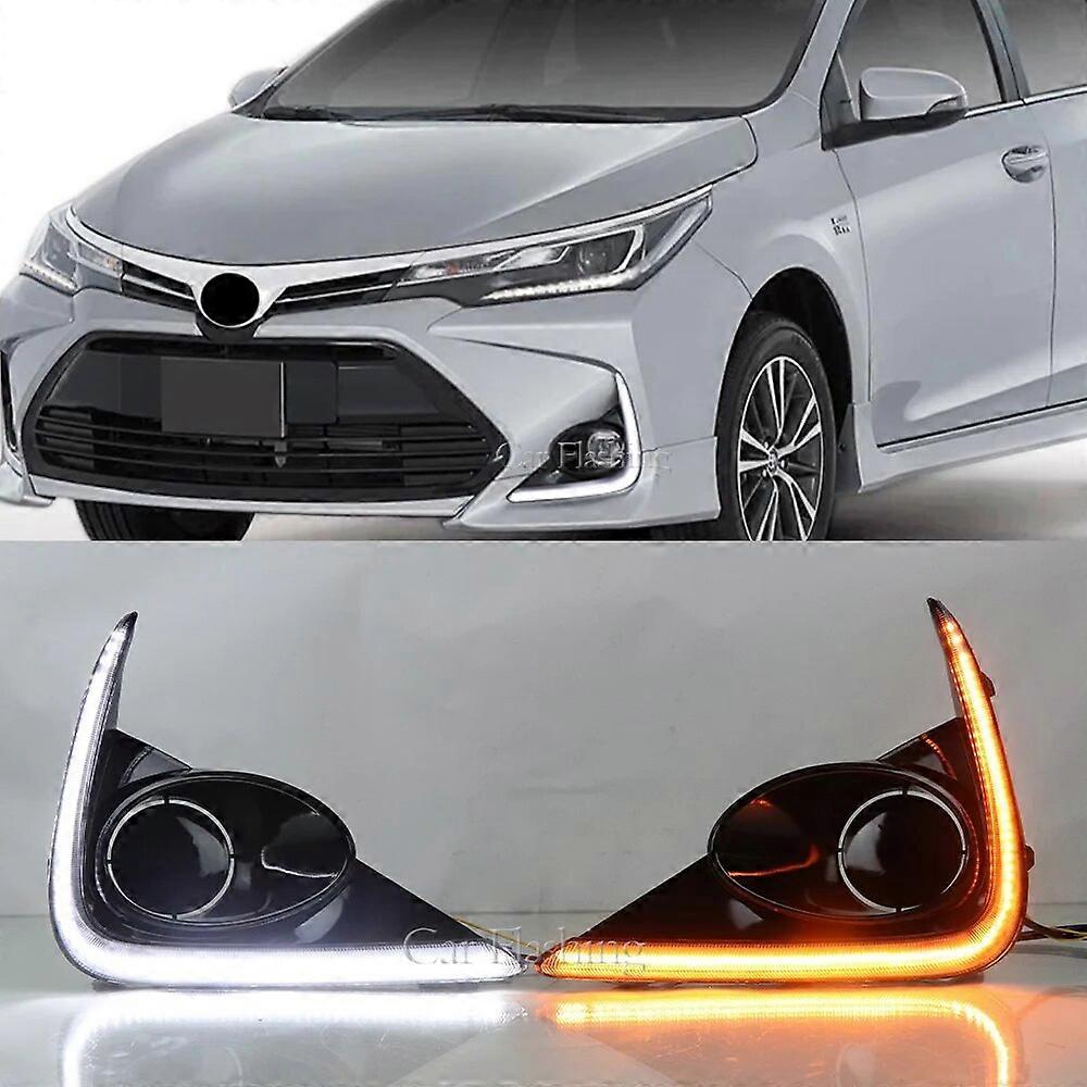 1 Pair LED DRL For Toyota Corolla X 2021 2022 foglights flowing Yellow Turn Signal Daytime Running Light Fog Lamp Decoration