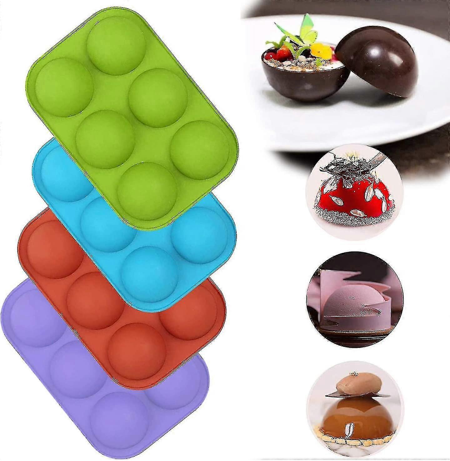 4 Pcs Medium Semi Sphere Silicone Mold, 4-different Color Red Blue Green Purple) Packs Baking Mold For Making Hot Chocolate Bomb, Cake, Jelly, Do