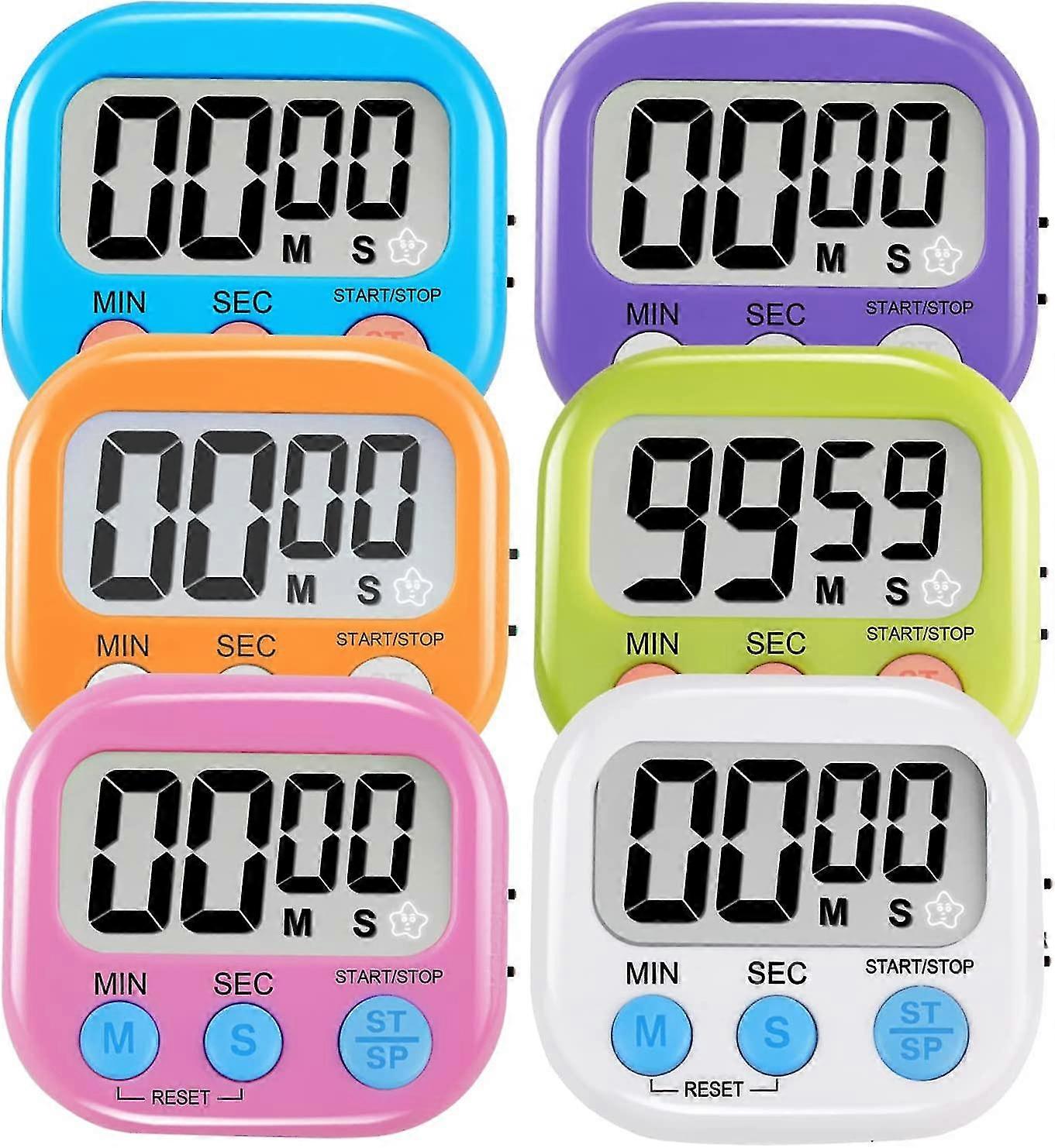 6 Pack Multi-function Electronic Timer - Magnetic Digital Timers Big Lcd Display The Loud / Silent Switch Countdown Timer Extensively Use In Break Tim