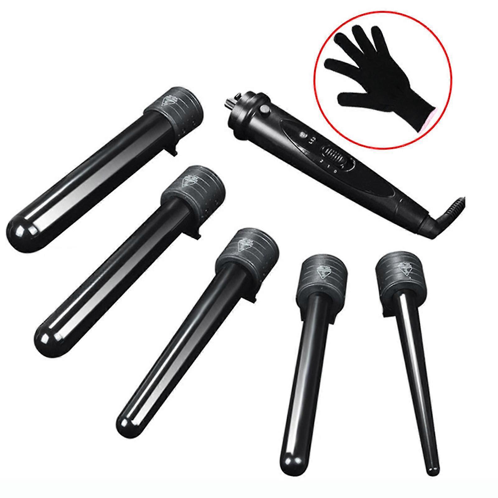 Set di bacchette per ferro arricciacapelli in ceramica 5 in 1 con 5 pezzi da 0,35 a 1,26 pollici canna in ceramica intercambiabile e guanto di protezione dal calore _AOBA