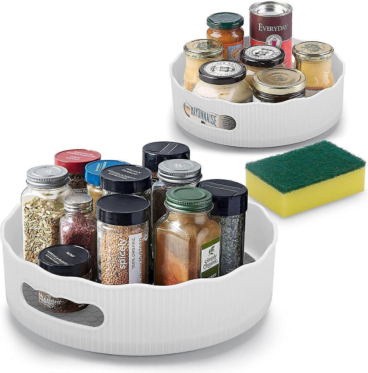 Turntable Spice Rack, 2 Pieces Turntables, Rotatable Spice Holder Kitchen Fridge