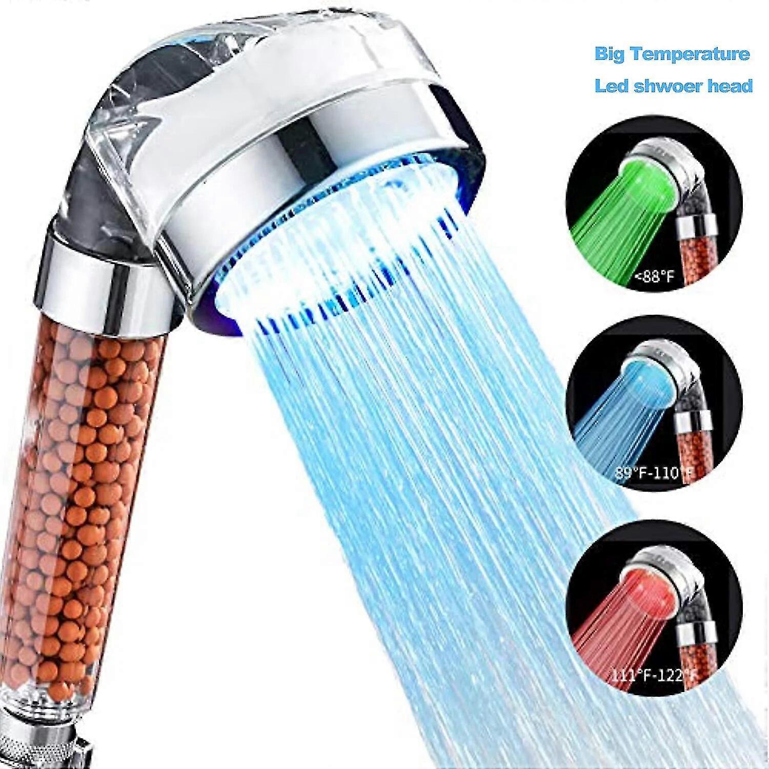 Exquisite Zhang Ji Led Temperature Control High Pressure Rainfall Shower Spa 3 Color Light Water Saving Mineral Filter Showerhead Gift