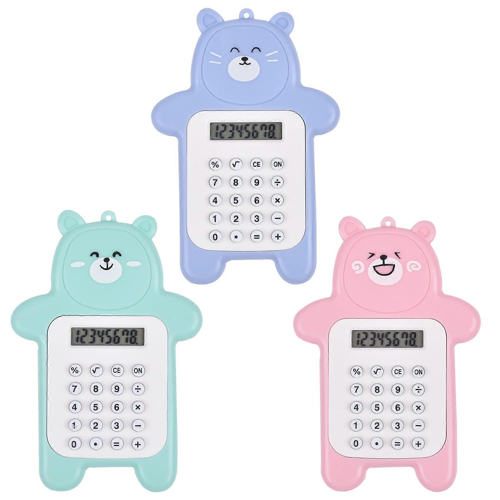 3 Pcs Pocket Calculator 8-Digit Display Basic Calculator, Cute Cartoon Office Calculators Mini Calculator, Portable Calculators for Students School Su