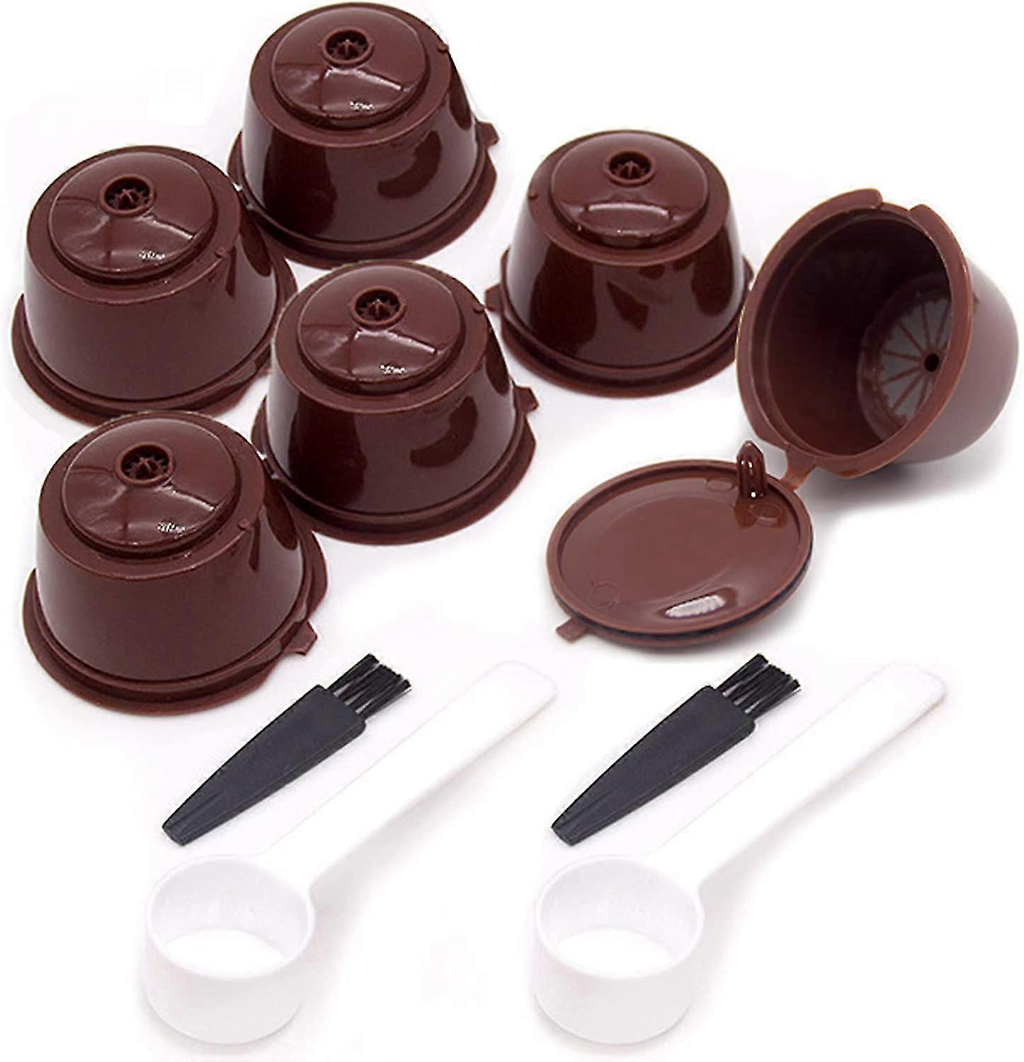 Pack Of 6 For Dolce Gusto Reusable Refillable Coffee Capsule Filter Cup With 2 Coffee Spoons And 2 Brush