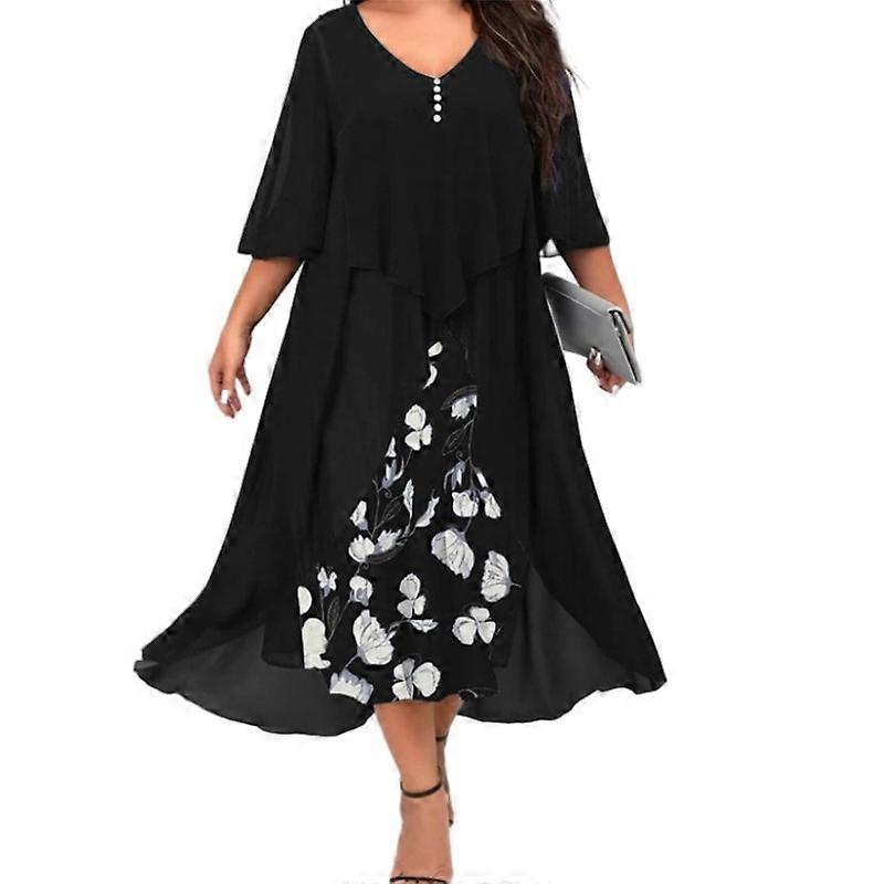 Women's Plus Size Chiffon Ruffle Flattering Cape Sleeve Bodycon Pencil Dress