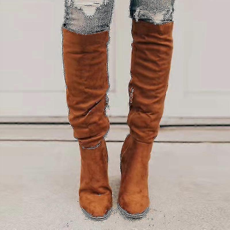 Leather Suede Long Boots with Over Knee Design