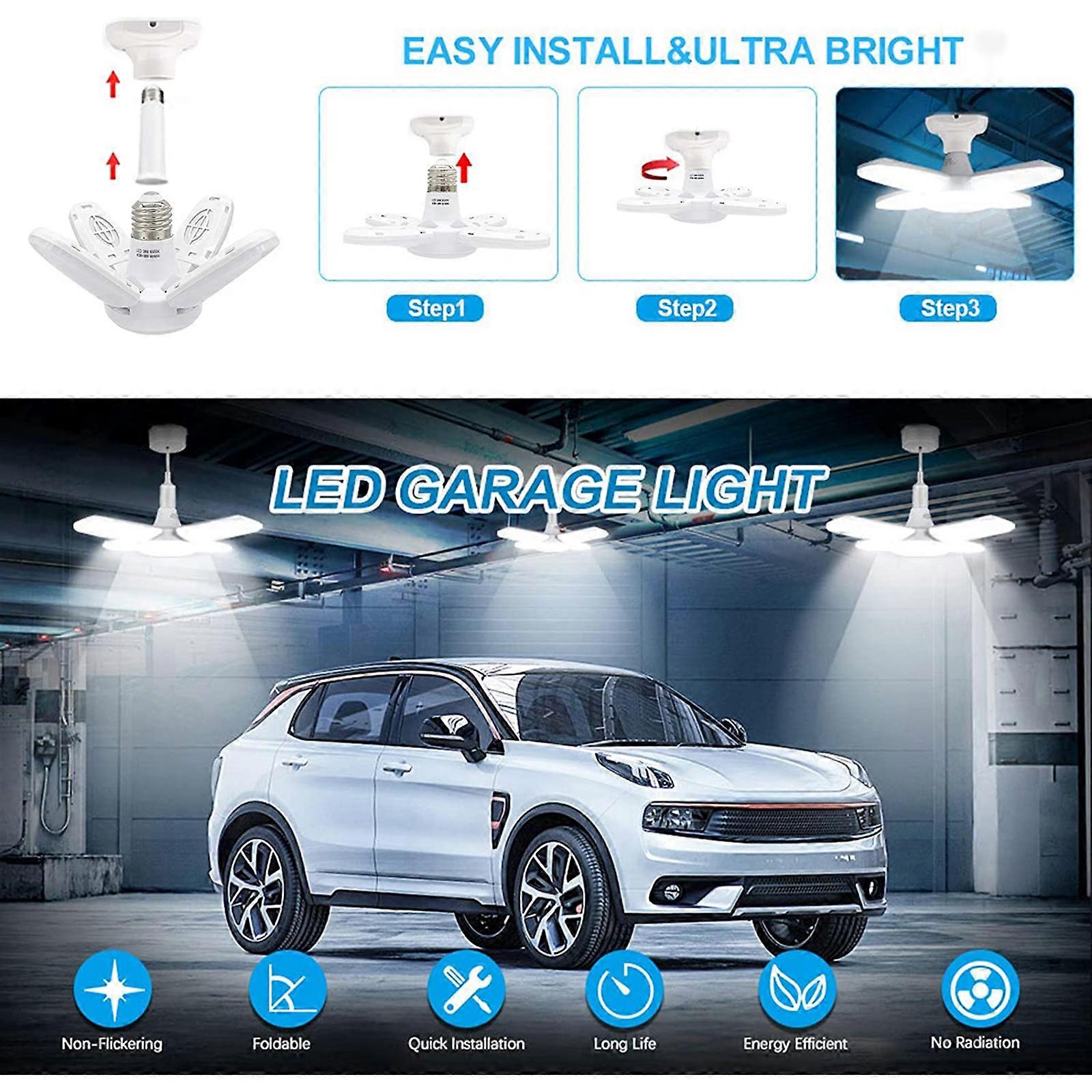 2x E27 4-Leaf LED Garage Light Deformable Ceiling Fixture Lights Lamp Lighting