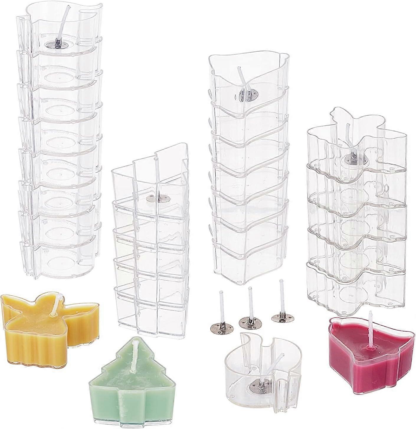 40pcs Clear Tealight Cups Holder Bell Christmas Tree Frame Angel Tealight Holders Candle Can Holders Votive Containers 100pcs Paraffin Candle Wicks fo