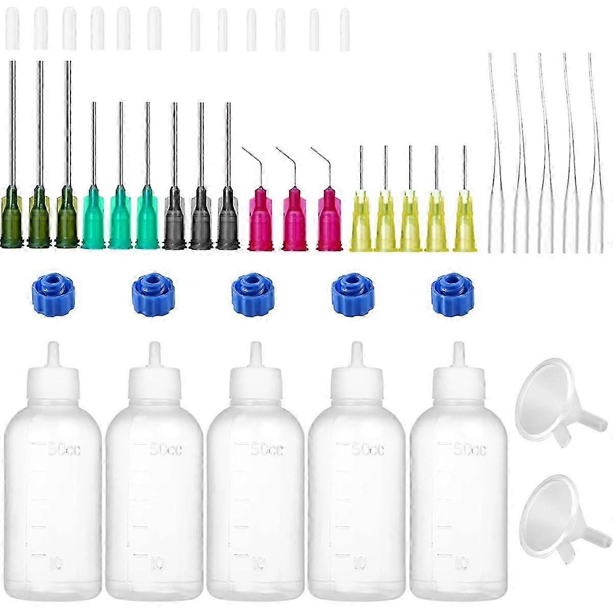 50ml Glue Precision Tip Applicator Bottle, Needle Tip Squeeze Bottle, 14ga 16ga 18ga 20ga 25ga Storage Cap Set 2