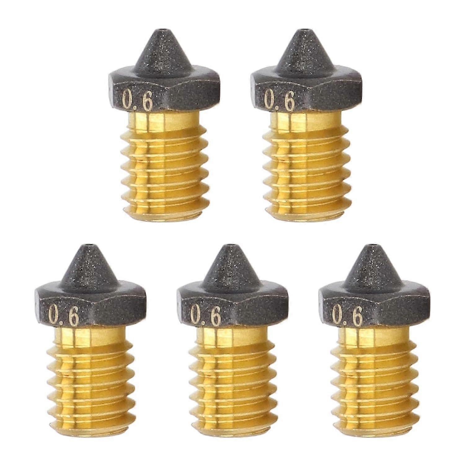 فوهات Hotend ثلاثية الأبعاد ، قطع غيار التصاق قوية ، تسخين موحد 5 قطع M6 Thread 3.0 موس صلابة فوهة طباعة نحاسية (1.75 مم / 0.6 مم)
